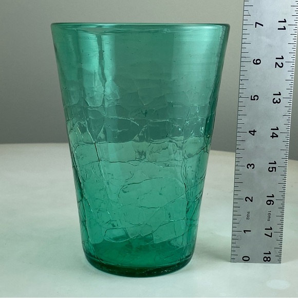 Vintage Mid Century BLENKO Crackle Glass Blue Turquoise Vase 7” Tall 5” Wide - Picture 7 of 11